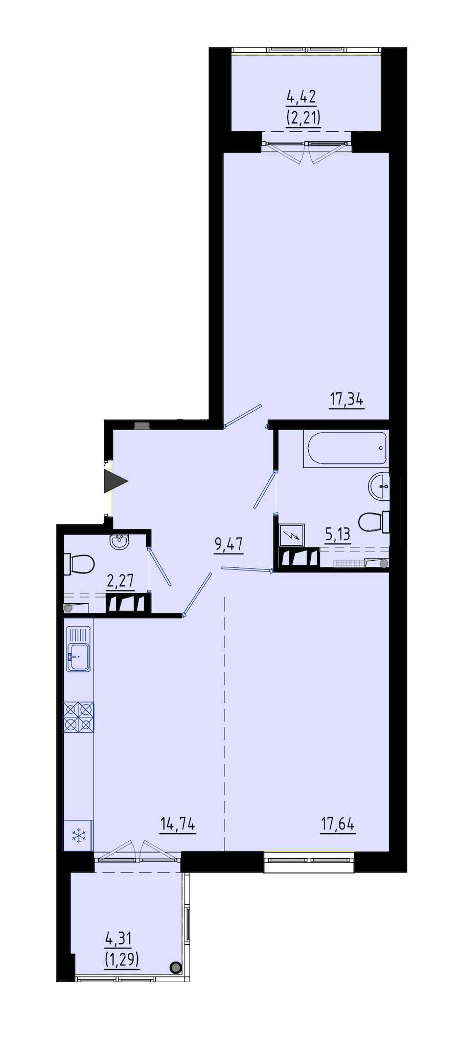 Двухкомнатная квартира в : площадь 66.59 м2 , этаж: 1 – купить в Санкт-Петербурге